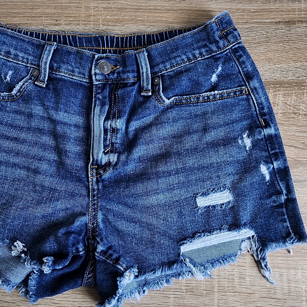 AERIE AMERICAN EAGLE Denim Cut Off Distressed Jean Shorts Stretch Back Small